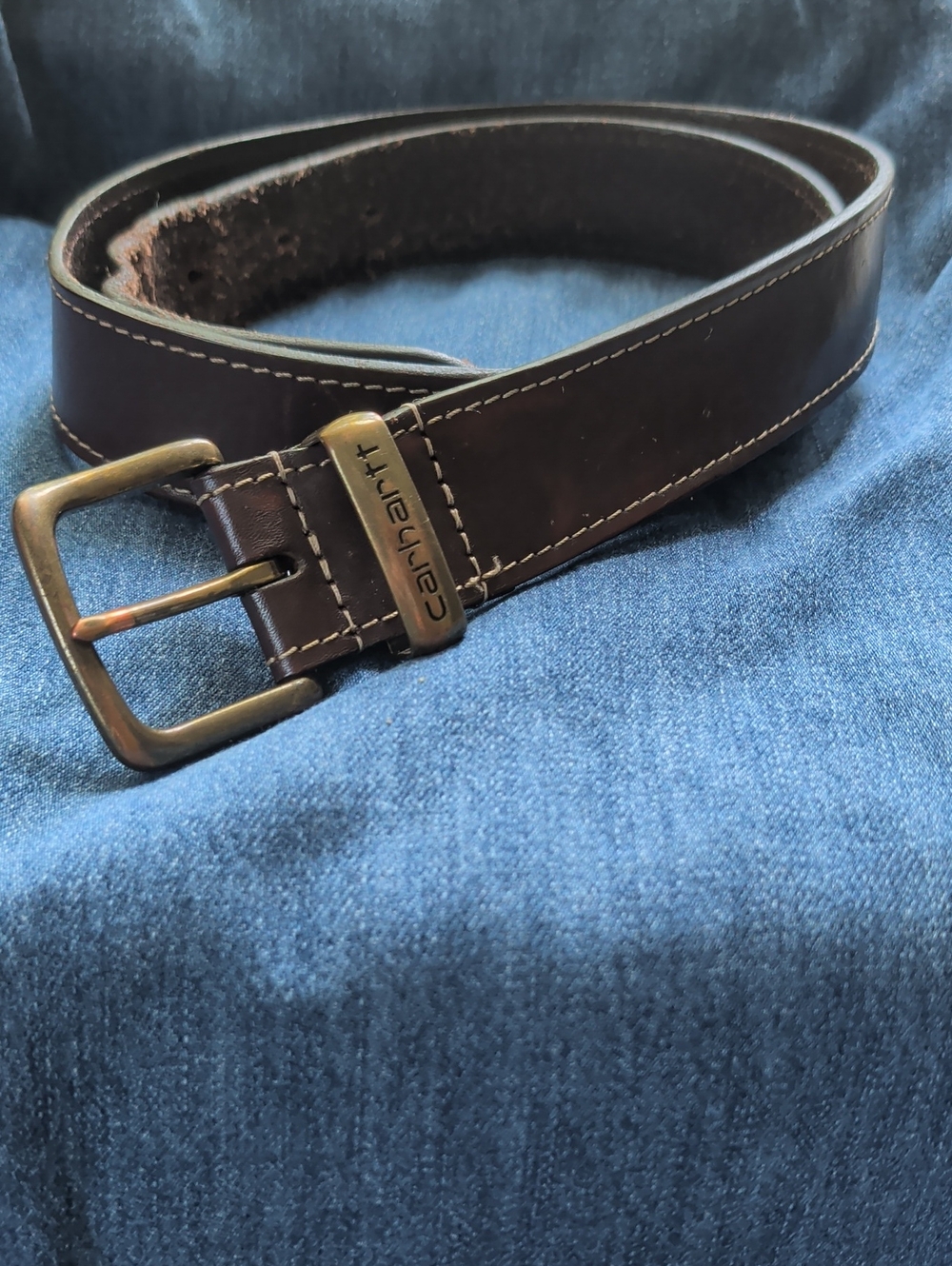 Carhartt Belt Classic Dark Brown Leather Belt with Contrast Stitching 41"